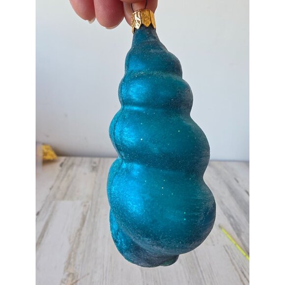 Vintage radko blue sea swirl seashell shell ornament glass glitter tropical Hawa - Picture 2 of 8